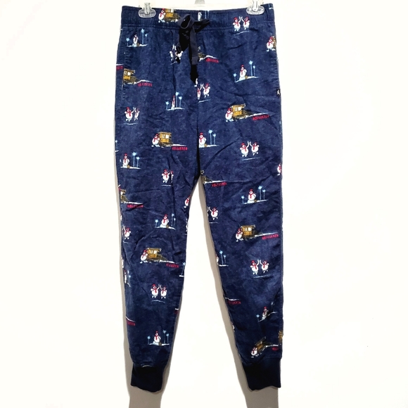 Hollister CA Navy Snowman Winter Print Sleep Pajama Jogger Pants Size XS EUC - Picture 12 of 16